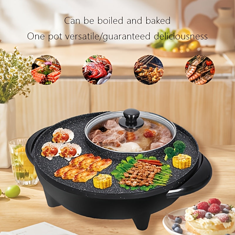Versátil 2-en-1 Olla Eléctrica y Sartén para Parrilla - Sin Humo, Antiadherente de Aluminio, Bandeja para Barbacoa y Horneado de Doble Propósito, Enchufe US de 110-130V para Cocinar en Casa