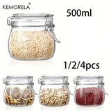 Tarros de Vidrio KEMORELA con Tapas Herméticas y Abatibles - Recipientes Redondos Seguros para Microondas para Alimentos Secos, Especias y Organización del Despensa (Paquete de 1/2/4)