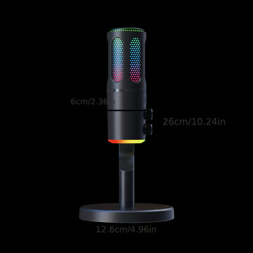 Micrófono SU8 con reducción de ruido, iluminación RGB, efecto de audio reverberante, interfaz USB Type-C para juegos y canto, equipo de audio para juegos | Micrófono moderno | Micrófono alimentado por USB