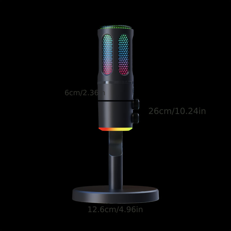 Micrófono SU8 con reducción de ruido, iluminación RGB, efecto de audio reverberante, interfaz USB Type-C para juegos y canto, equipo de audio para juegos | Micrófono moderno | Micrófono alimentado por USB