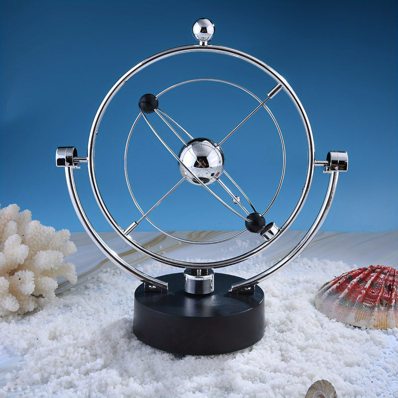 Pendulo Céleste Metálico Moderno - Adorno de Escritorio Orbital Oscilante para Hogar y Oficina, Funciona con Pilas (No Incluye Pilas AA), Diseño Elegante y Moderno con Marco Esférico y Base Metálica, Ideal para Decoración de Habitaciones o Escritos