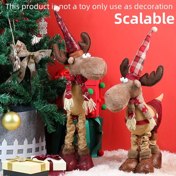 1pc Adorno Telescópico Grande de Reno con Gorro Navideño - Muñeco Decorativo Festivo de Poliéster para el Hogar, Vestíbulo de Hotel y Exhibición de Ventana, Ideal para Fiestas Temáticas Navideñas, Decoración Navideña Vintage
