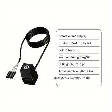 LDPCSJ Cable de Extensión Azul LED 1.8m para Encendido/Apagado de Placa Base PC, Interruptor Externo para Escritorio en Casa u Oficina