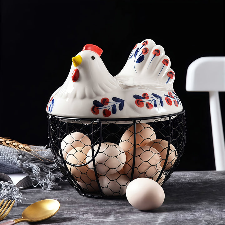 Canasta de Almacenamiento en Forma de Gallina con Tapa - Portahuevos Multifuncional y Organizador de Cocina - Diseño Decorativo para Mantener el Orden en la Mesa - Tapa Sellada Antipolvo para Uso Doméstico y de Cocina