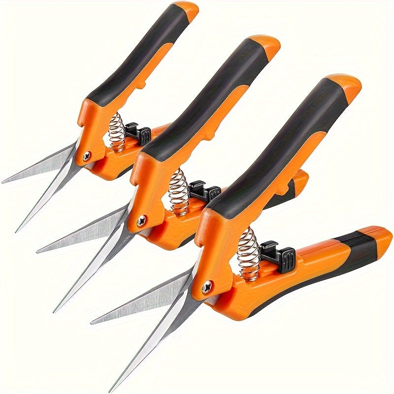Tijeras de podar de acero inoxidable de 3 paquetes, tijeras de mano de jardín de 16,51 cm con mangos ergonómicos antideslizantes, cuchillas rectas de precisión modernas, tijeras de jardinería manuales para el cuidado de flores y plantas