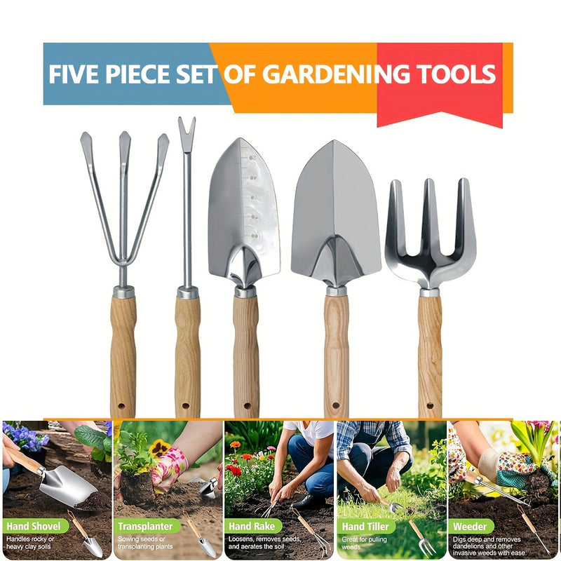 5 piezas, juego de cultivo de jardín, plantación de verduras y flores, cuchara de jardín de balcón de playa, arado, acero inoxidable