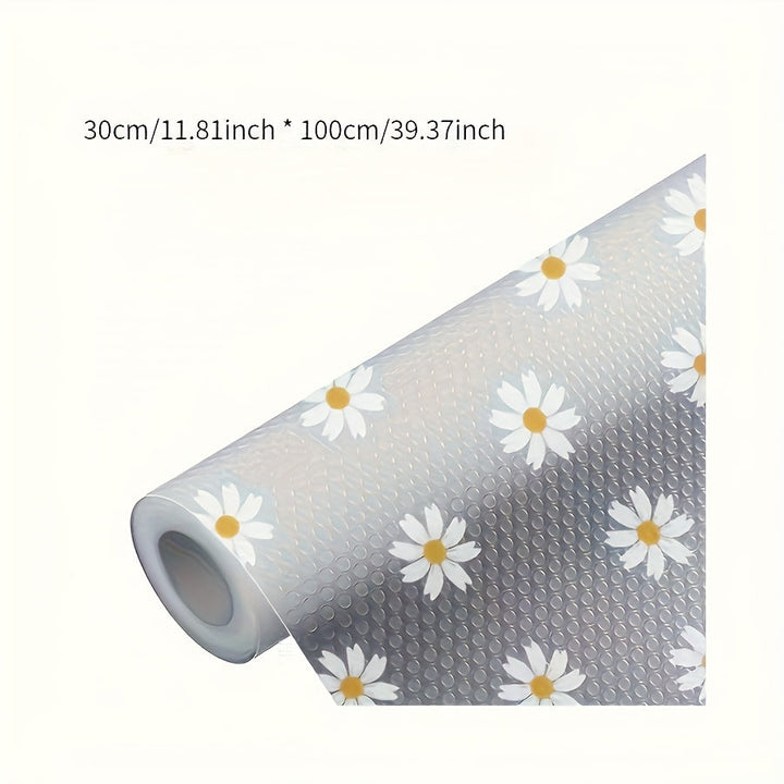 1 Rollo de Forro para Cajones EVA Fácil de Limpiar con Diseño Floral de Margaritas, Adecuado para Armarios y Encimeras de Cocina | Organizador de Cajón de Material EVA