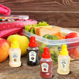 Juego de 4 Botellas Compactas para Condimentos - A prueba de Fugas, Recipientes de Plástico Reutilizables para Ketchup, Mostaza, Mayonesa y Aderezo para Ensaladas, 21g - Ideales para Loncheras, Picnics y Comidas al Día, Botellas de Ketchup y Mostaza