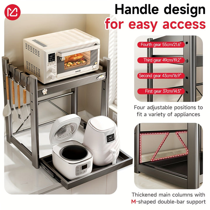 Estante de almacenamiento para microondas y cocinero de arroz de metal de alta resistencia - Organizador de encimera ajustable con múltiples estantes, estante de gabinete de cocina que ahorra espacio para hornos, licuadoras, cafeteras, estante de almacen