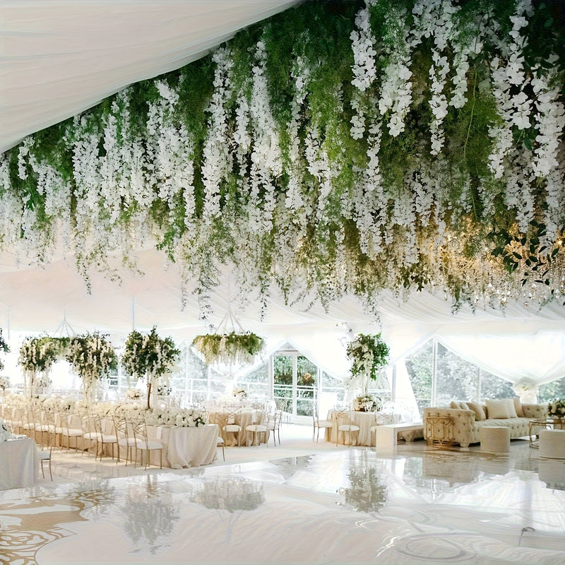 24-Pack/72pcs Flores Artificiales de Wisteria Colgantes - Decoración Faux Rattan Blanco, Adecuado para Bodas, Jardines, Paredes, y Marcos DIY - 109.73 cm Longo, Perfecto para Primavera, Christmas, Valentine's Day, y Fiestas de Cumpleaños