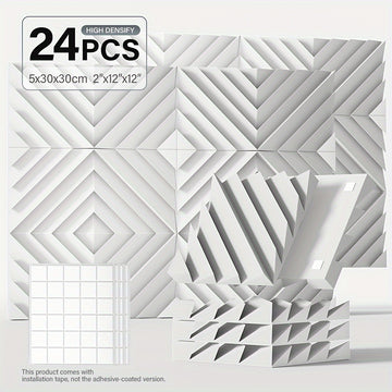 12pcs, 24pcs - Paneles de Espuma Aislante Acústica con Ranura Diamantada 5.08x30.48x30.48 cm, Paneles de Alta Densidad para Estudio, Paneles Decorativos 3D, Material Absorbente de Sonido para Hogar u Oficina (Incluye Pegatinas)
