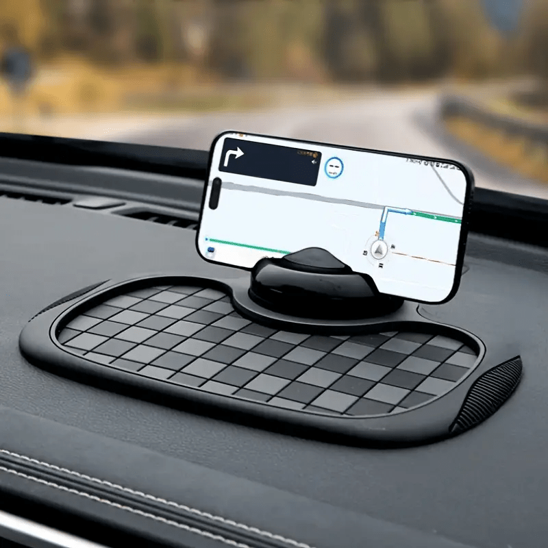 Alfombrilla para Salpicadero de Coche con Soporte Giratorio para Teléfono y Placa de Matrícula - Antideslizante en PVC, Alta Calidad, Diseño Ovalado Ergonómico para Mayor Agarre y Conducción Segura