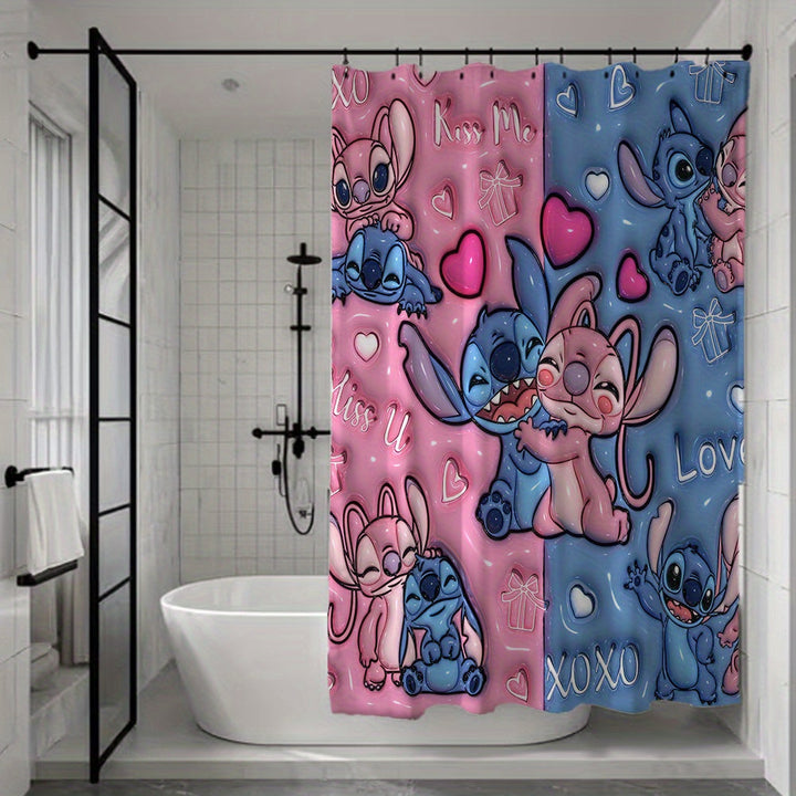 Juego de cortina de ducha confeccionada de 4 piezas incluye cortina de ducha, alfombra antideslizante, asiento de inodoro y tapete en forma de U - Diseño dulce de dibujos animados para crear tu baño soñado