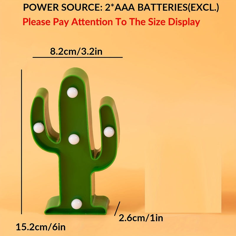 [1pc Mini Cactus LED Luz Nocturna] 1pc Mini Cactus LED Luz Nocturna de Estilo Tropical, Lámpara Decorativa de Mesa de Plástico con Acabado Antiguo, Ahorro de Energía, Funciona con Pilas (Pilas no Incluidas), para Sala de Estar, Regalo de Fiesta
