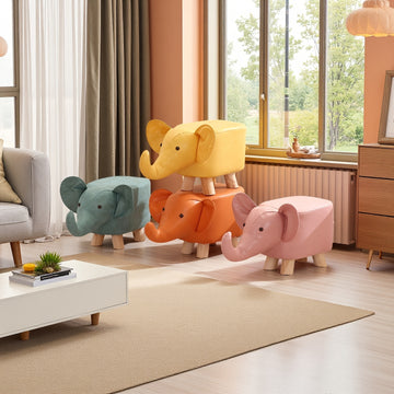 Pequeño taburete de madera sólida, disponible en cuatro colores, taburete bajo de elefante de dibujos animados, taburete pequeño de moda para el salón de casa, taburete creativo de forma única.