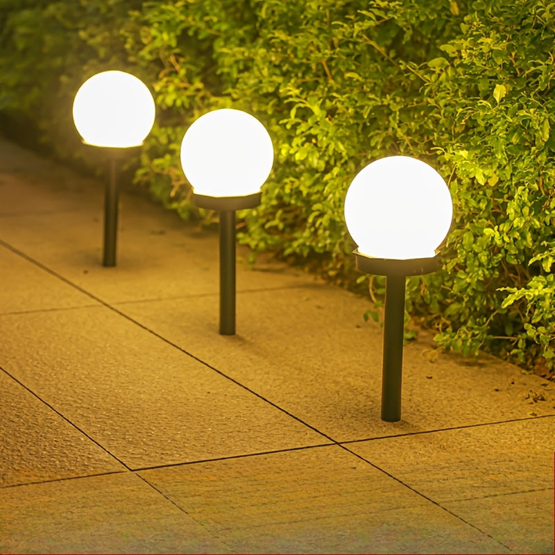 Focos solares blancos esféricos - 3/6 piezas, iluminación redonda para jardín y caminería, bajo voltaje, acabado barnizado, material plástico, ideal para decoración de patio y jardín, iluminación exterior | Diseño esférico elegante | Iluminación energéti