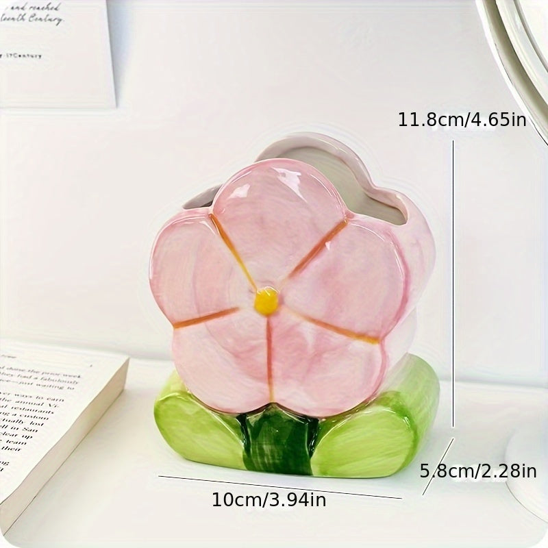 Soporte de cepillo de maquillaje floral, taza de lápiz de escritorio, accesorio de almacenamiento decorativo para oficina y dormitorio, no necesita electricidad, regalo único para Halloween y Navidad (1 pieza)