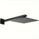 Negro Mate 40.64cm Mango de Ducha de Acero Inoxidable con Flange Azul - Montado en la Pared, Experiencia de Ducha de Lluvia de Ahorro de Espacio, Diseño Recto a Cuadrado para Baños Modernos, Accesorios de Baño | Acabado Negro Brillante | Construcción Dur