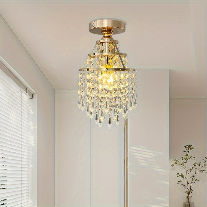 1 lámpara de techo moderna con cristal artificial dorado, base E27, diámetro 15 cm/5.9 pulgadas, para porche o pasillo (sin bombilla)