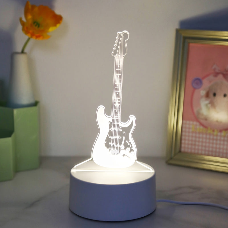 1pc Luz Nocturna 3D de Guitarra - Lámpara de Escritorio LED con Luz Blanca Cálida, Diseño Geométrico Moderno para Dormitorio, Sala de Estar, Decoración de Oficina - Idea Creativa de Regalo, Lámpara de Mesa Bonita, Iluminación Ambiental