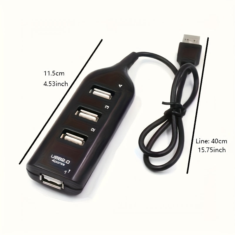 1 pieza de conector USB 2.0 de alta velocidad con 4 puertos - Repartidor compacto de múltiples puertos para PC, portátil y accesorios de computadora, opciones negras/blancas, conector USB para PC