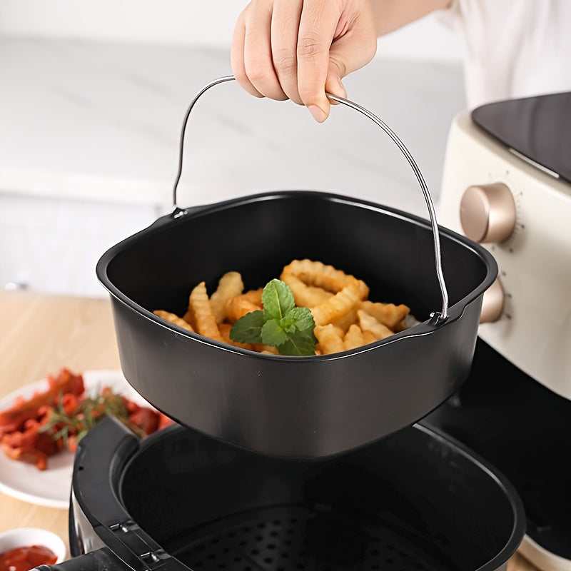 Bandeja cuadrada antiadherente para freidora de aire con mango, canasta de acero al carbono para hornear, pasteles, apta para horno - Accesorio de cocina seguro para contacto con alimentos