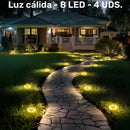 8 luces solares mini enterradas, lámpara solar de acero inoxidable para exteriores, iluminación de paisaje impermeable para patios, jardines, carreteras, aceras y césped, luz blanca + luz cálida, clasificación IP65, material de cobre, carga de panel sola