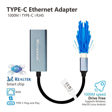 Adaptador de Ethernet USB-C Microweak 1000Mbps con puerto RJ45, compatible con MacBook Pro, iPad Pro, Dell XPS y más