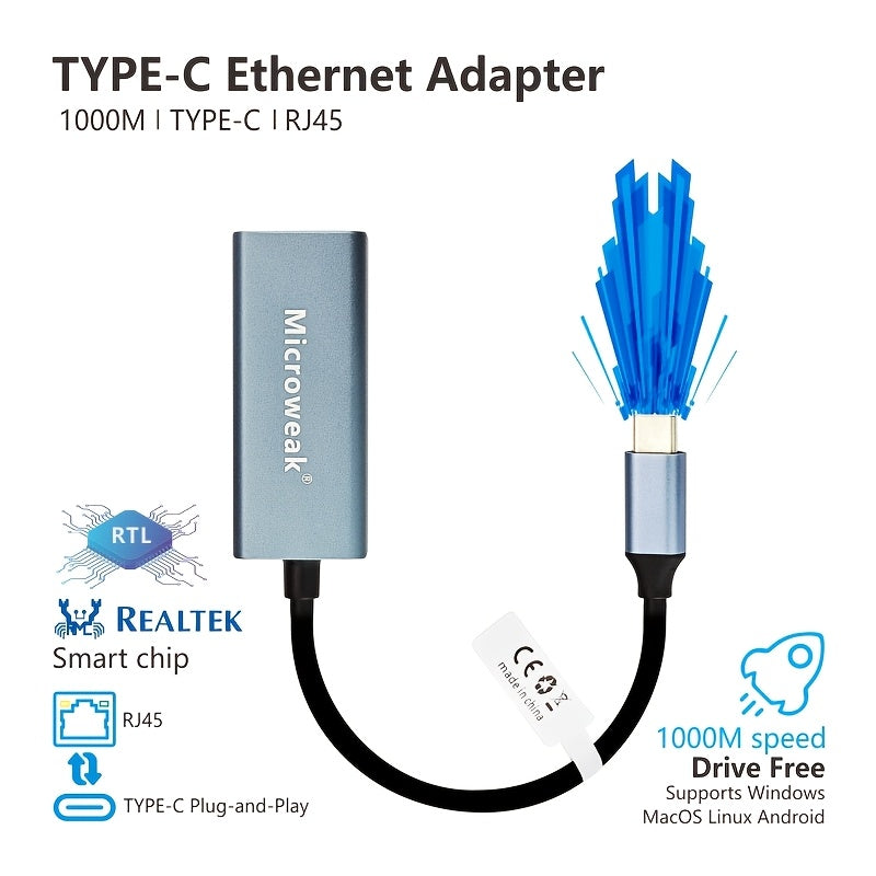 Adaptador de Ethernet USB-C Microweak 1000Mbps con puerto RJ45, compatible con MacBook Pro, iPad Pro, Dell XPS y más