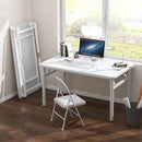 Mesa plegable blanca moderna - Fácil de ensamblar, diseño compacto para hogar, oficina y dormitorios, estructura de madera dura con marco de tablero artificial, incluye silla, estilo moderno, no requiere energía, adecuada para todas las cuatro estaciones.