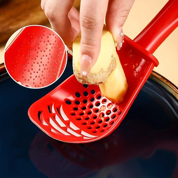 1pc Cuchara de Cocina Multifuncional para Moler - Roja, Plástico Duradero y Polipropileno, Ideal para Machacar, Escurrir y Moler Jengibre/Ajo, Perfecta para Cocinar en Casa y Preparar Alimentos