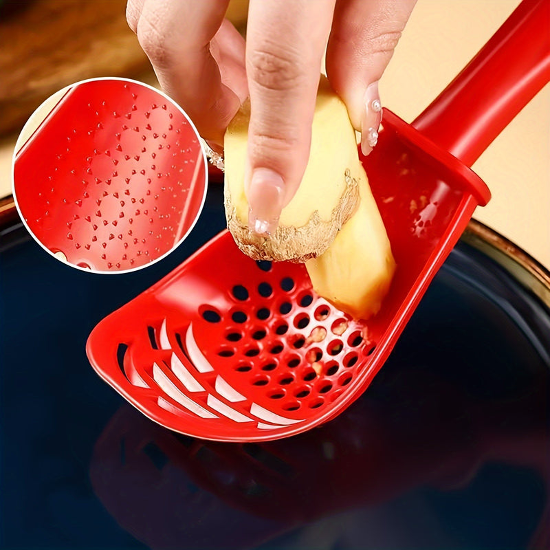 1pc Cuchara de Cocina Multifuncional para Moler - Roja, Plástico Duradero y Polipropileno, Ideal para Machacar, Escurrir y Moler Jengibre/Ajo, Perfecta para Cocinar en Casa y Preparar Alimentos