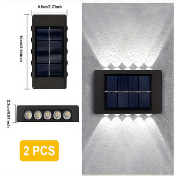 Luces de Pared Exteriores con Energía Solar y 10 LED, Iluminación Decorativa Impermeable para Jardín y Villa con Sensor de Movimiento, Iluminación Arriba/Abajo, Batería de 600mAh, Construcción Plástica para Patio y Jardín, Luces Solares para Exterior