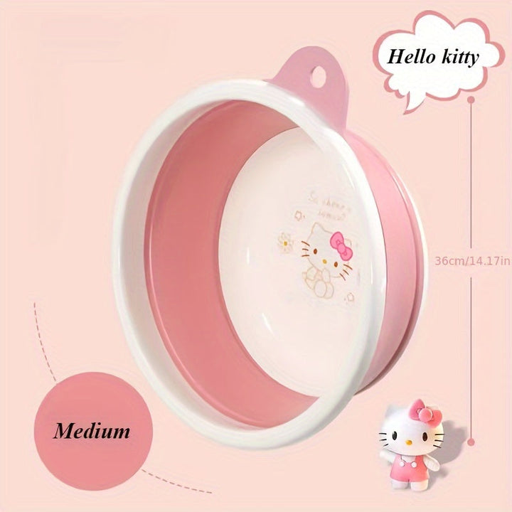 Sanrio Hello Kitty Lavabo Plegable - Fregadero Compacto con Gancho Colgante, Bañera para Lavar Platos y Pies para Cocina, Baño o Viajes - Accesorio de Baño Divertido, Diseño Antifugas, Contenedor Multiusos, Ideal para Espacios Pequeños