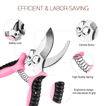 3 piezas de Tijeras de Poda de Flores Profesionales Rosa, Cuchillas de Acero Inoxidable - Conjunto de Herramientas de Poda de Jardín Portátiles Ergonómicas con Embalaje de Caja, Ideal para Cortar Flores, Frutas y Verduras, Herramientas de Poda de Jardín