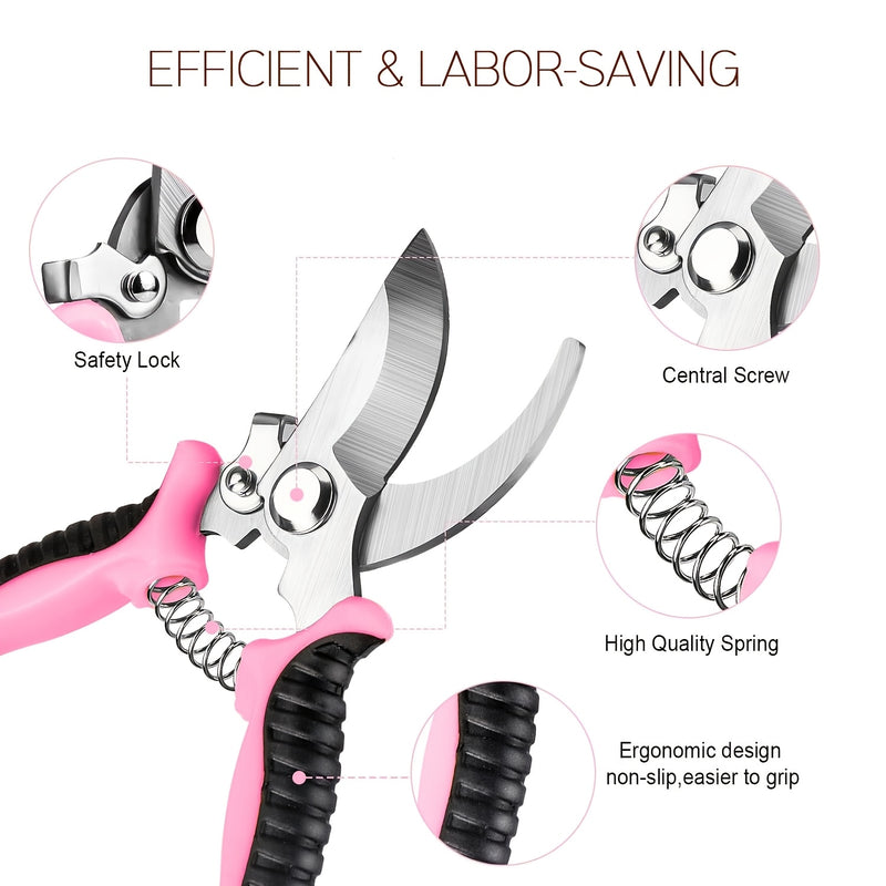 3 piezas de Tijeras de Poda de Flores Profesionales Rosa, Cuchillas de Acero Inoxidable - Conjunto de Herramientas de Poda de Jardín Portátiles Ergonómicas con Embalaje de Caja, Ideal para Cortar Flores, Frutas y Verduras, Herramientas de Poda de Jardín