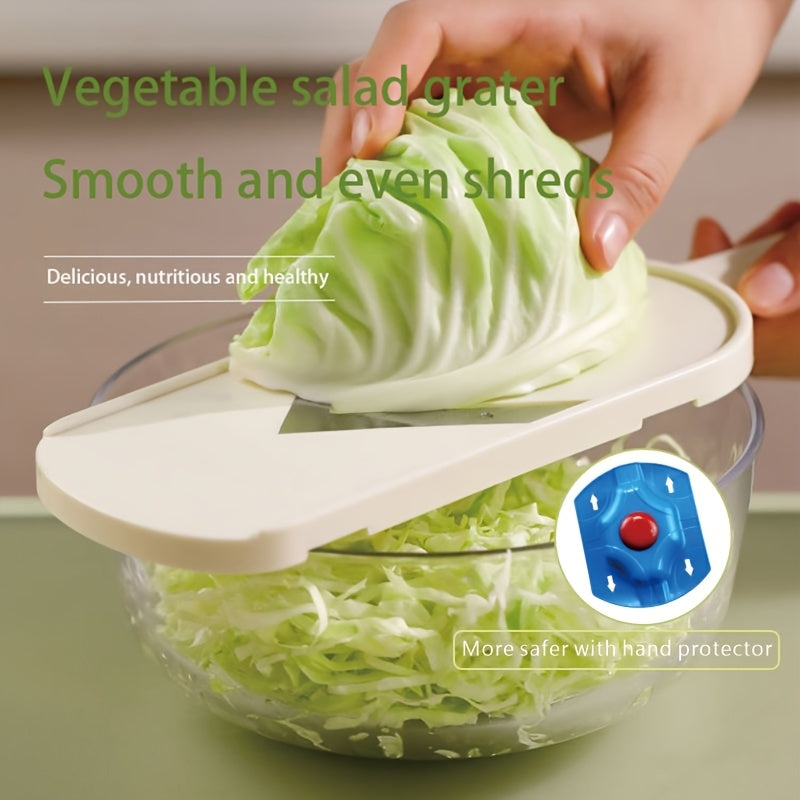 1pc Rallador de col morada, col redonda, rallador de ensalada de verduras, artefacto de desmenuzamiento, material PP, sin batería, sin carga, diseño de ahorro de espacio, con protector de mano para rallador para cocina móvil, cocina trasera eficiente