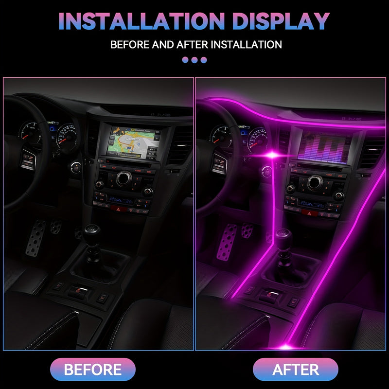 Luzes LED para interiores de coche com APP Control, 6 polegadas 1 RGB 16 milhões de cores Kit de iluminação ambiental com 315 polegadas de fibra óptica, Modo de música Iluminação interior de coche Acessórios, sem bateria