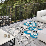 Siete Ciervos Alfombra de Exterior de Veludo Ultra-Suave - Antideslizante, Lavable en Máquina, Patrón Geométrico en Azul, Blanco y Gris - Alfombra Ligera y Duradera para Patio, Camping y Decoración del Hogar, Decoración de Patio | Acento Moderno del Hoga