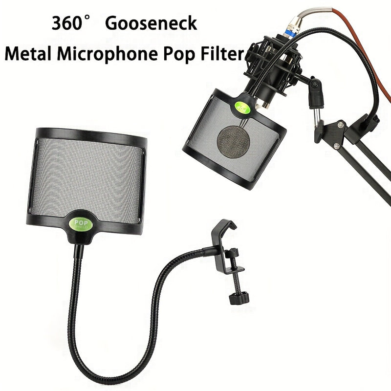 Filtro de pop de micrófono, protector de viento de micrófono flexible con malla metálica, pantalla de pop de micrófono adecuada para Blue Yeti y cualquier otro micrófono, grabación de estudio