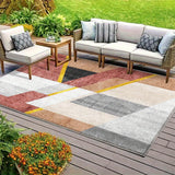 Siete Ciervos Alfombra Exterior de Veludo Ultra Suave - Antideslizante, Lavable en Máquina, Patrón Geométrico en Beige, Marrón y Gris - Ideal para Acampar, Patio o Decoración de Jardín, Alfombra de Acampada