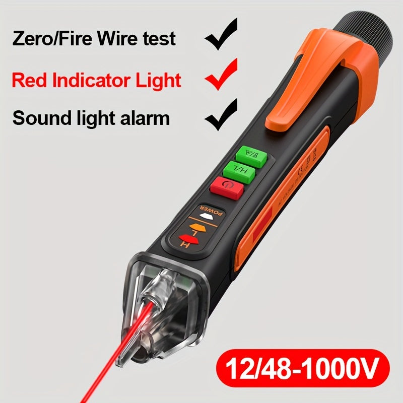 Detector de Voltaje Inteligente sin Contacto en Forma de Bolígrafo - Detección de 12-1000V AC/DC con Puntero Láser, Prueba de Cable Cero Fuego y Alarma Sonora, Sensor Eléctrico Portátil para Circuitos (Batería No Incluida), Probador de Voltaje