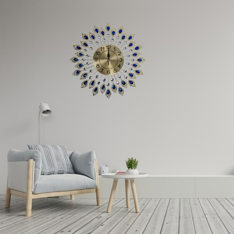 1 pieza, reloj de sol estilo europeo con diseño de piedras gemas en forma de lágrima - Reloj de pared moderno y minimalista silencioso para sala de estar, funcionamiento con batería (no incluye pilas AA), decoración de pared para reloj