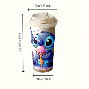 1 unidad de taza de viaje de 18 oz Disney Stitch, gran capacidad, acero inoxidable, para bebidas frías y calientes, crema. Ideal como regalo para verano e invierno, KFB03231