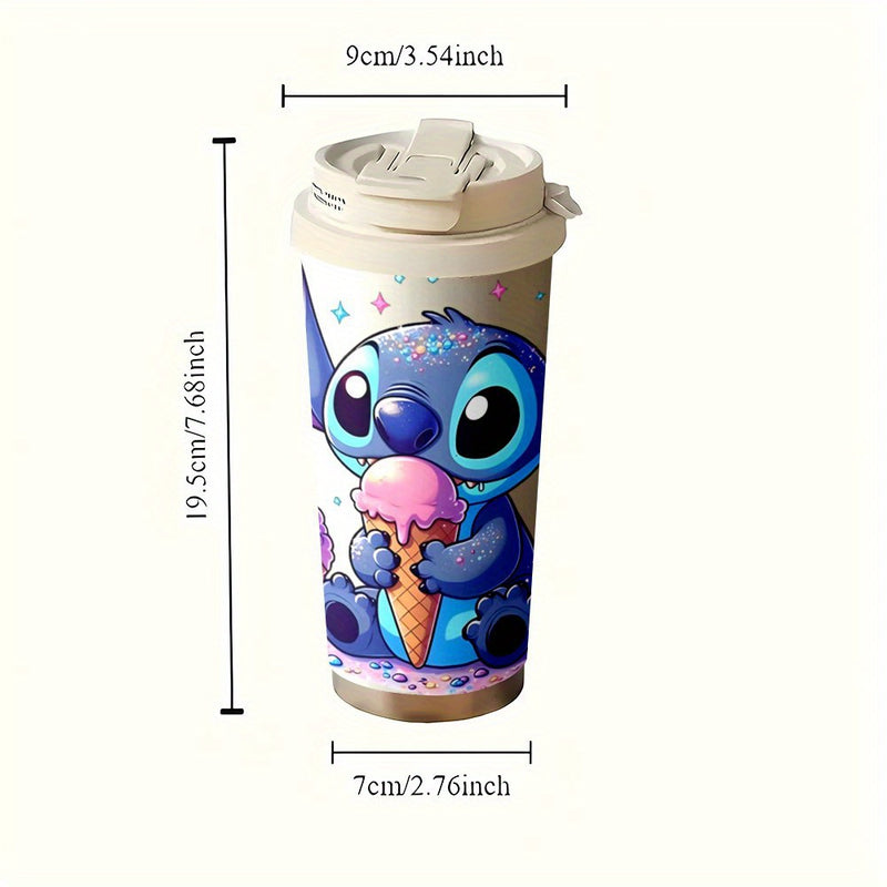 1 unidad de taza de viaje de 18 oz Disney Stitch, gran capacidad, acero inoxidable, para bebidas frías y calientes, crema. Ideal como regalo para verano e invierno, KFB03231