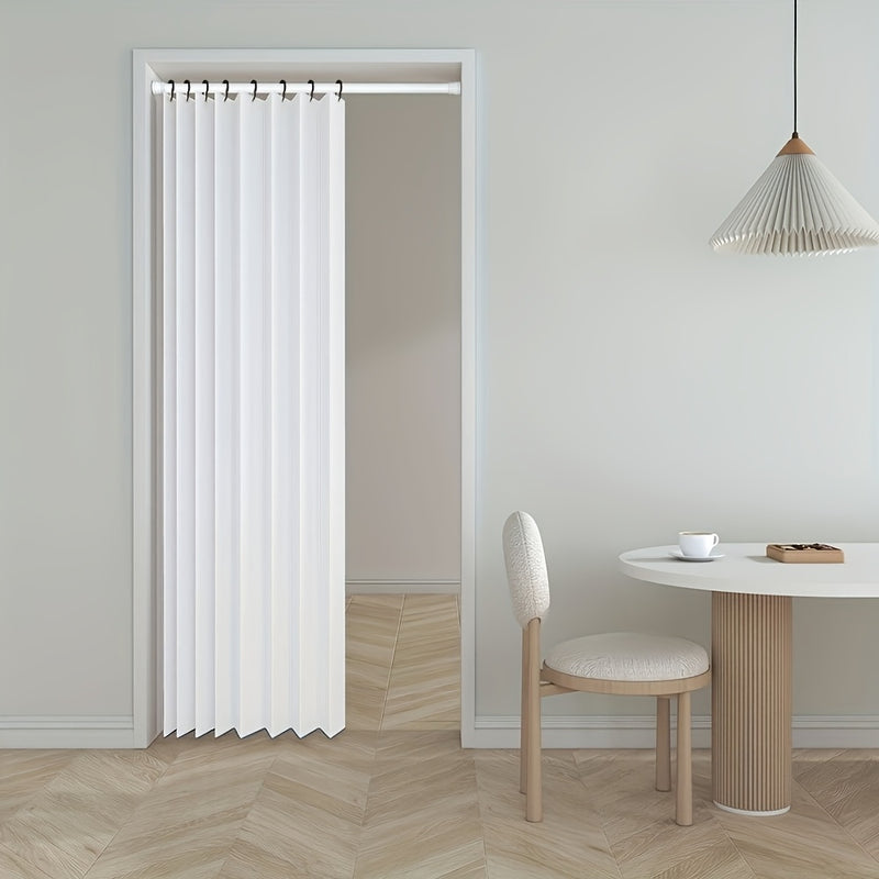 Cortina de baño plegable de alta calidad sin perforación, con ganchos metálicos, tela beige texturizada, diseño moderno para separación de áreas secas y húmedas, privacidad, fácil almacenamiento, divisor de zona húmeda, complemento de decoración contempo