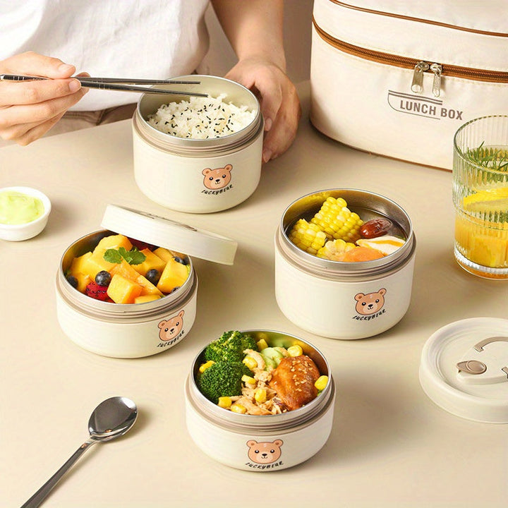 Juego de 5/4/3 Recipientes para Alimentos de Acero Inoxidable con Tapas, Bolsa para Almuerzo, Contenedores Bento Herméticos, Set de Loncheras para Cocina y Viaje, Regreso a Clases