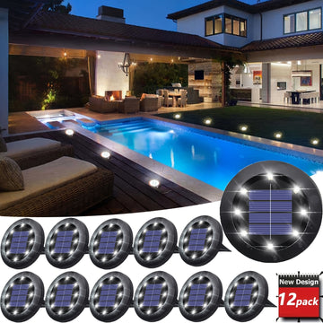 12/8 piezas de luces solares geográficas, 12 luces de disco solares LED, luz blanca, accesorios de iluminación para jardín, ideales para césped, patio, terraza, balcón y aceras