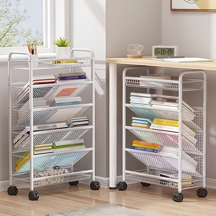 Estantería Metálica Multifuncional con Ruedas - Organizador de Libros y Documentos, Diseño Moderno en Blanco, Ideal para Oficina, Estudio y Hogar, Fácil Movilidad y Ajuste, Solución Perfecta para Muebles de Oficina