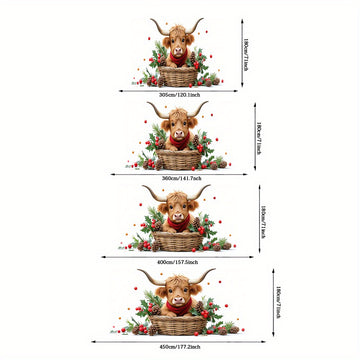 Banner de puerta 2D, 1 unidad, decoración navideña con elementos navideños, cabeza de vaca en cesta, poliéster, ideal para regreso a clases, fiestas hawaianas, Halloween, fondo decorativo para habitaciones y jardines al aire libre, perfecto para Navidad